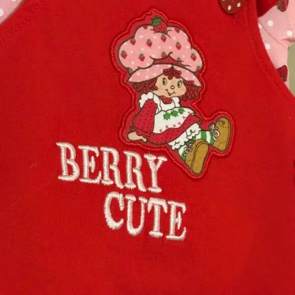 Strawberry Shortcake Baby Girl 2 Piece Set Overalls Red Pink NWT 3M 3 Month - Picture 2 of 8
